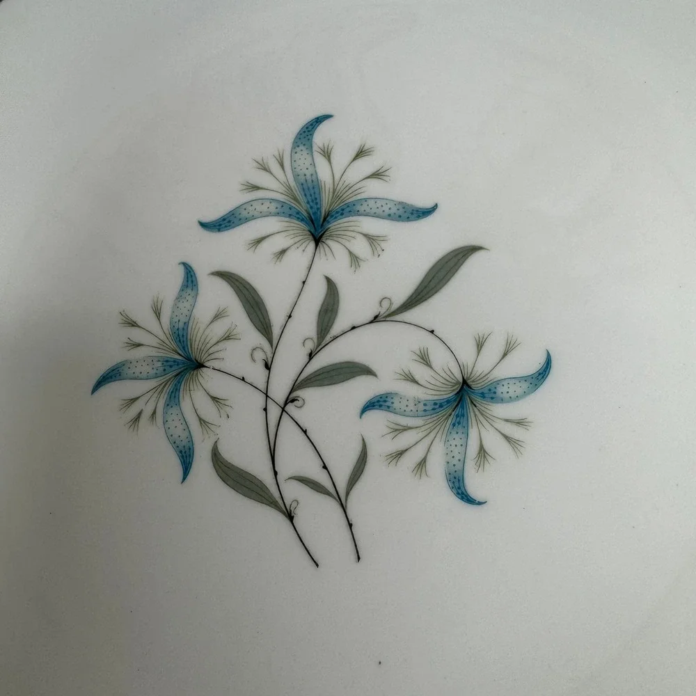 Homer Laughlin Triumph Cynthia Salad Plate Blue Floral Silver Trim USA